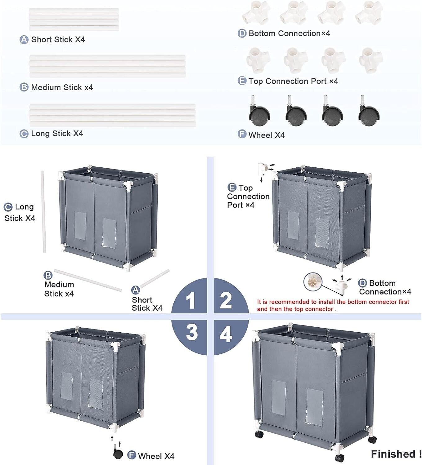 2-Tier Laundry Hamper 110L with Rolling Wheel