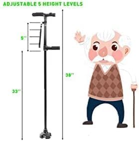 Folding Adjustable Cane with Led Light Quad Base NDIS and Aged Care