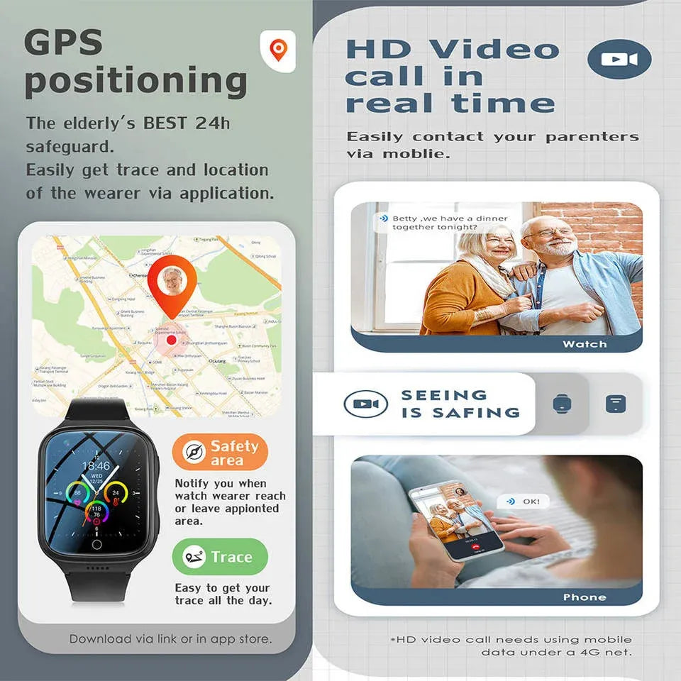 4G Elderly Smart Watch Emergency Fall Detection With GPS Tracker