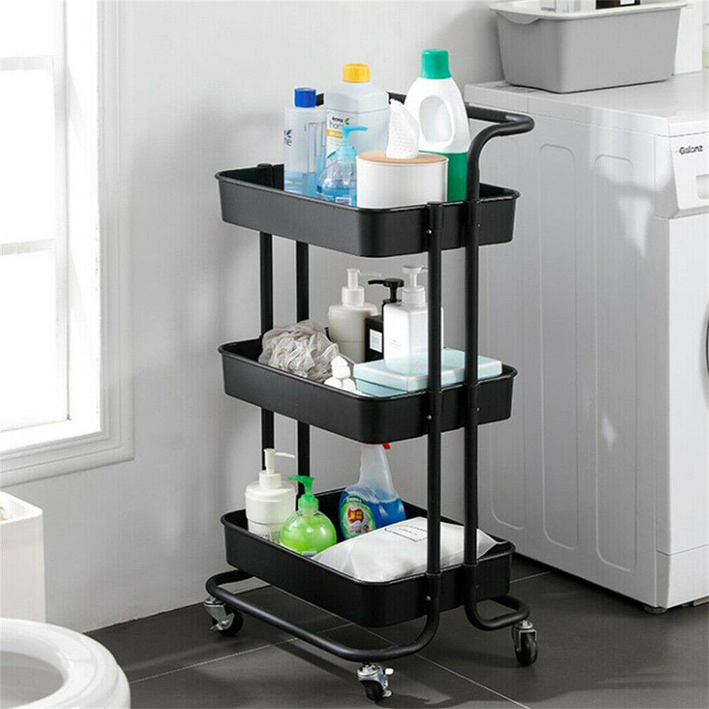 3 Tier Rolling Trolley Cart Shelf Multi-Function Storage