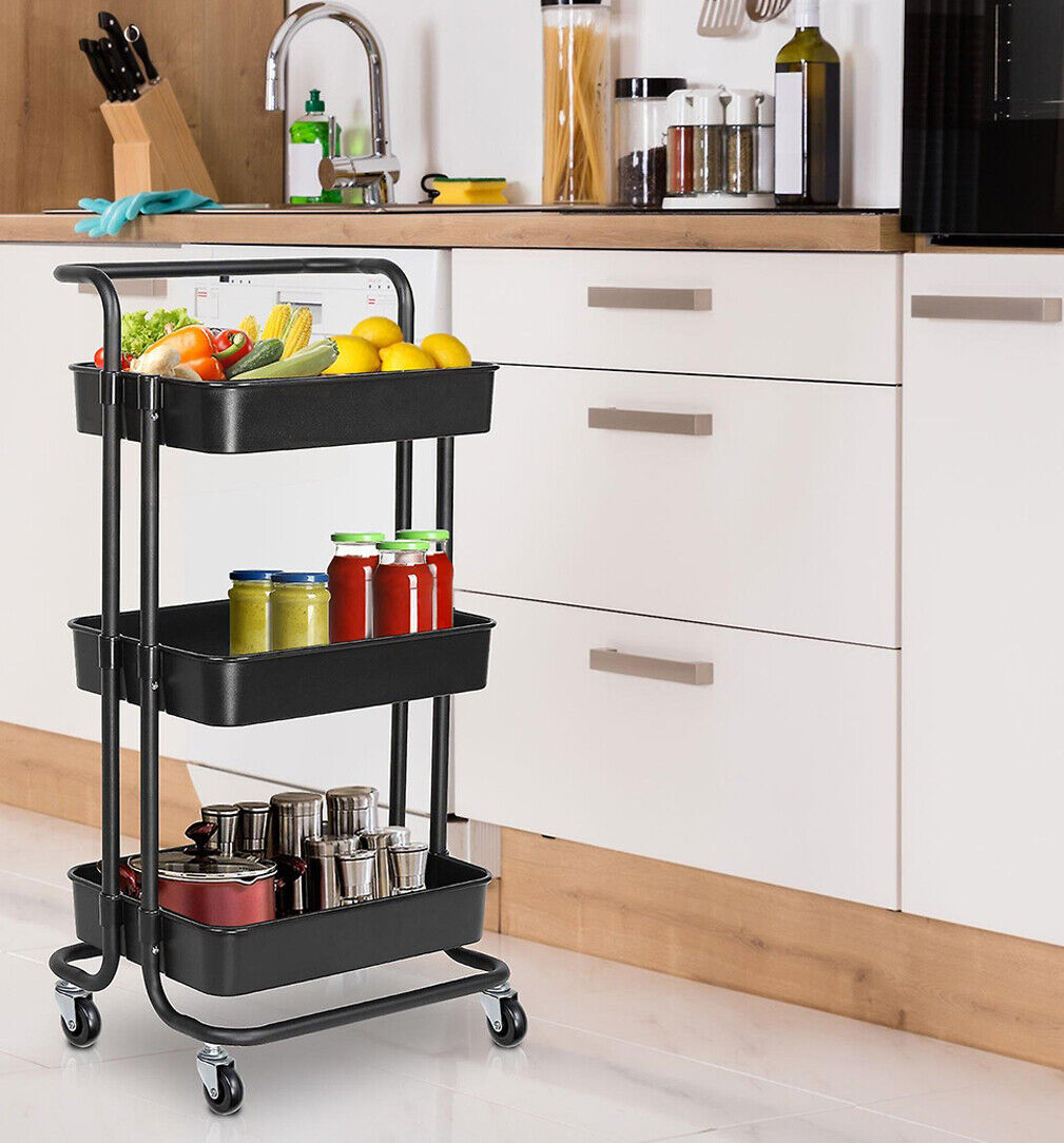 3 Tier Rolling Trolley Cart Shelf Multi-Function Storage