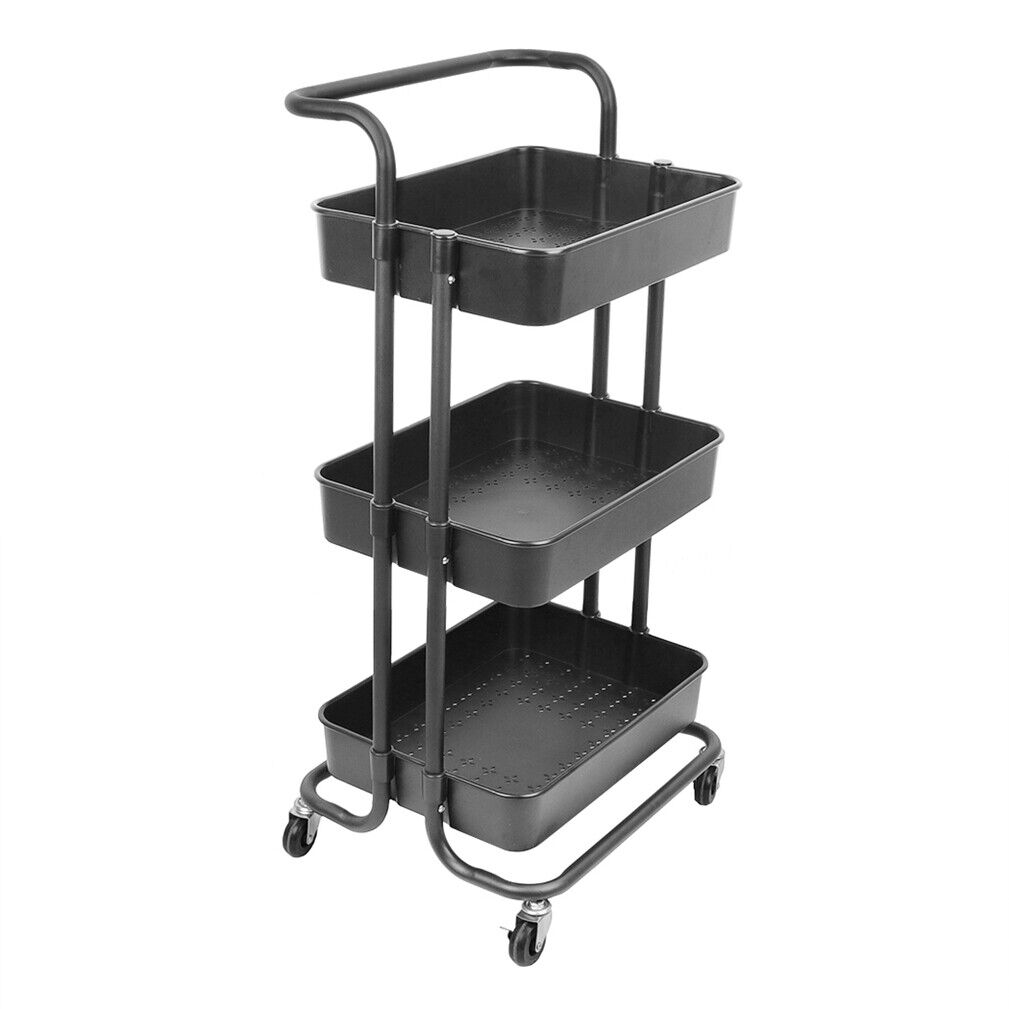 3 Tier Rolling Trolley Cart Shelf Multi-Function Storage