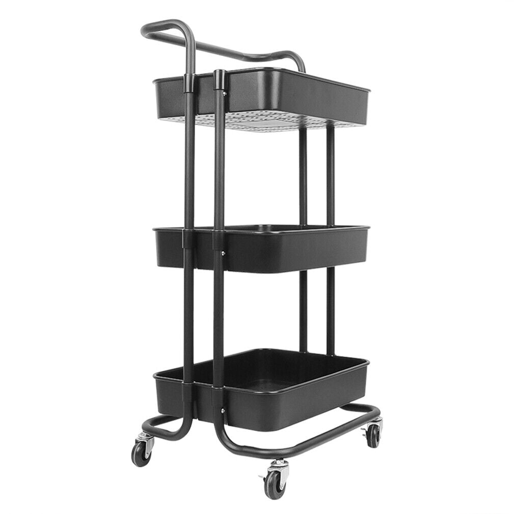 3 Tier Rolling Trolley Cart Shelf Multi-Function Storage