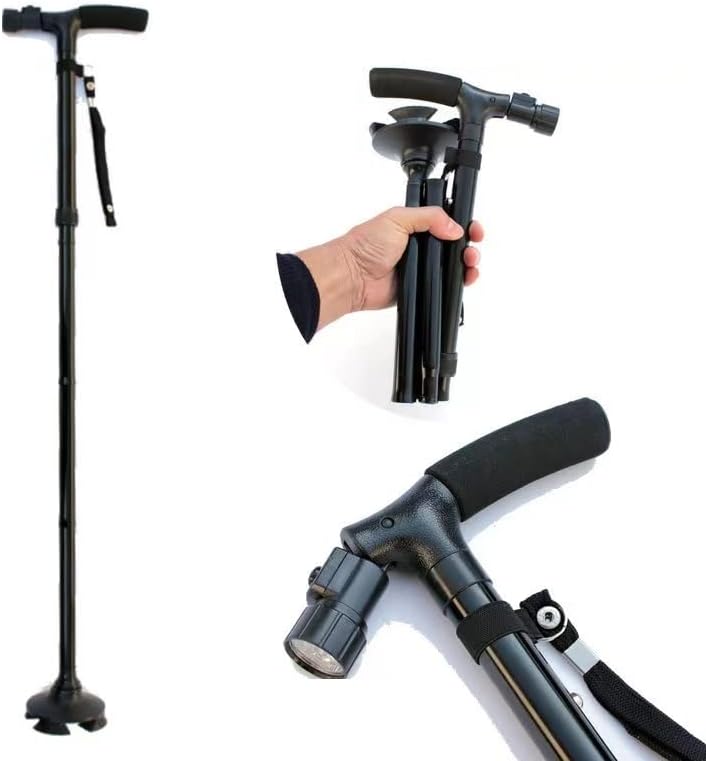 Folding Adjustable Cane with Led Light Quad Base NDIS and Aged Care