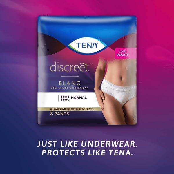 Tena Women Discreet Pants, Moderate to Heavy Incontinence, Blanc Medium - Pack of 8