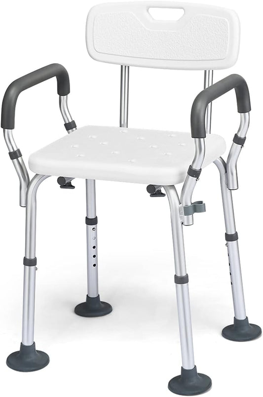 Costway White Shower Chair with Back & Lifting Armrest