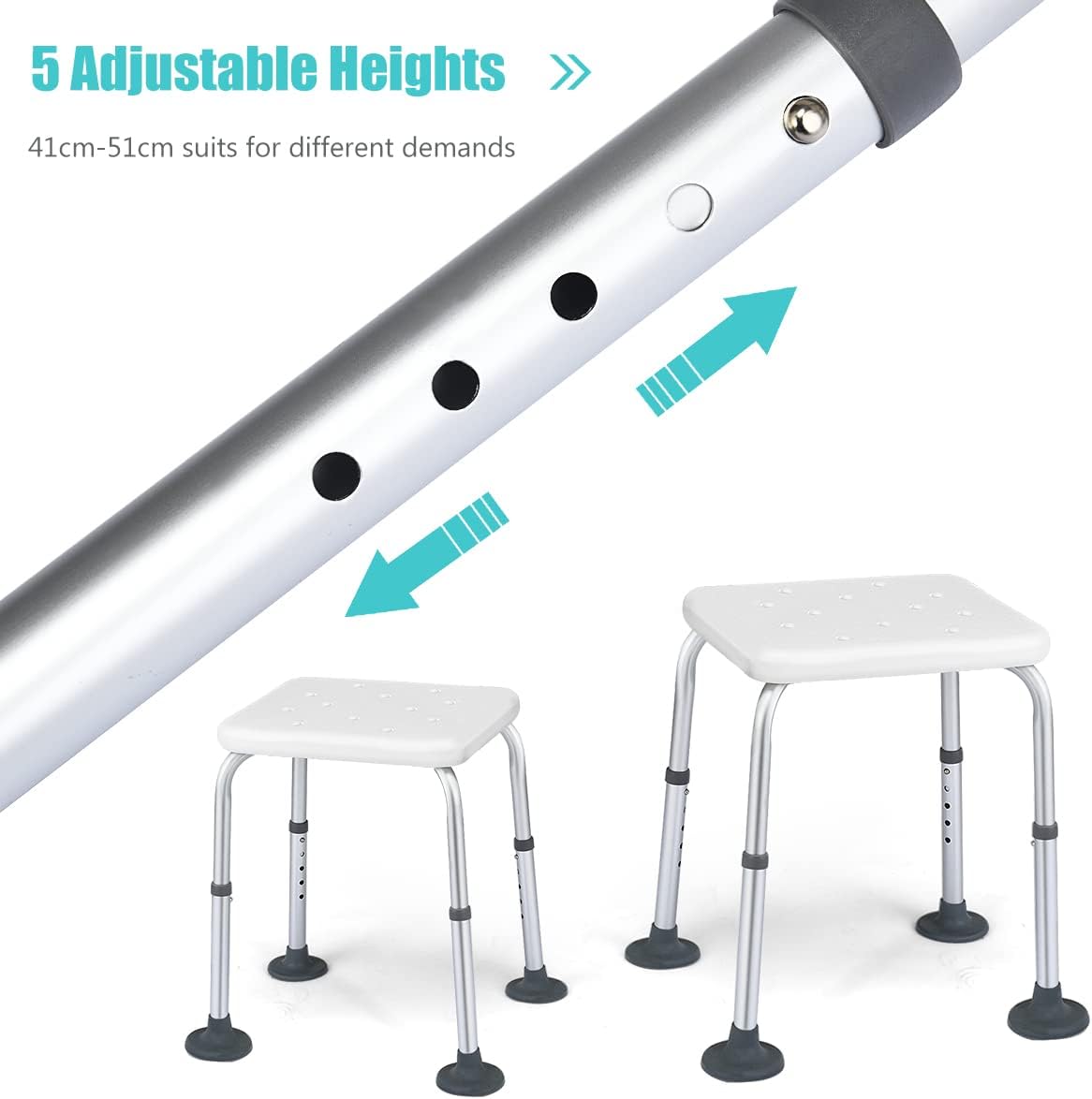 Costway White Shower Chair with Back & Lifting Armrest NDIS and Aged Care