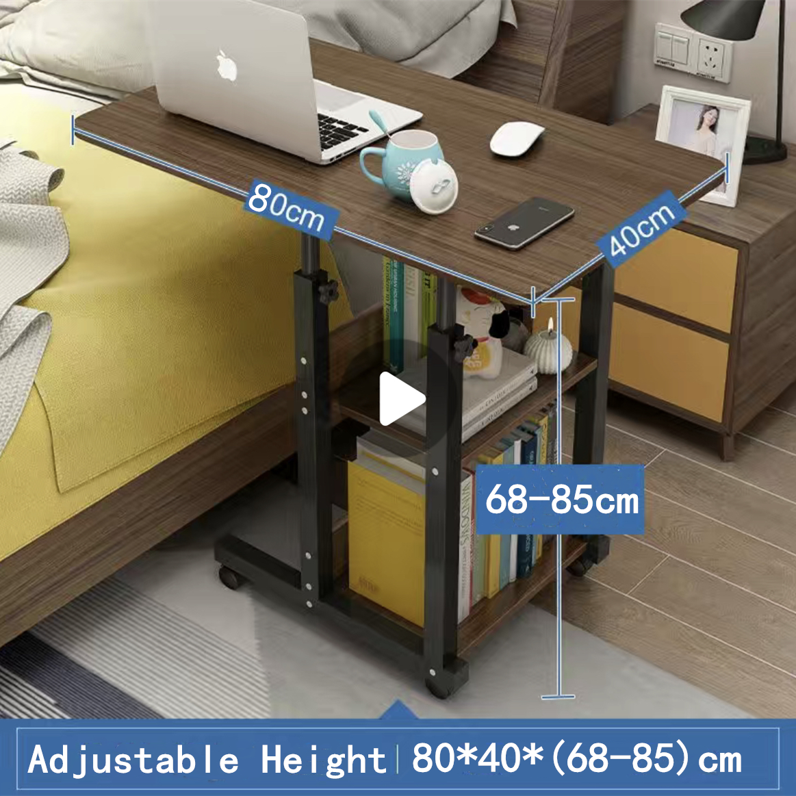 Bedside Desk Mobile Laptop Stand Overbed Table with Wheels Height Adjustable