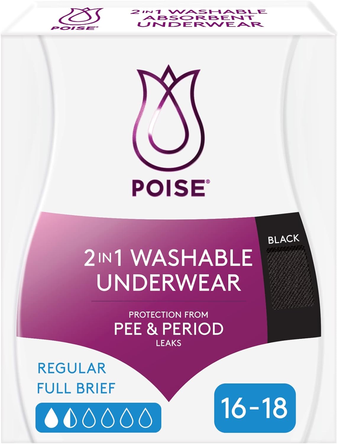 Poise 2-in-1 Period & Incontinence Underwear Black