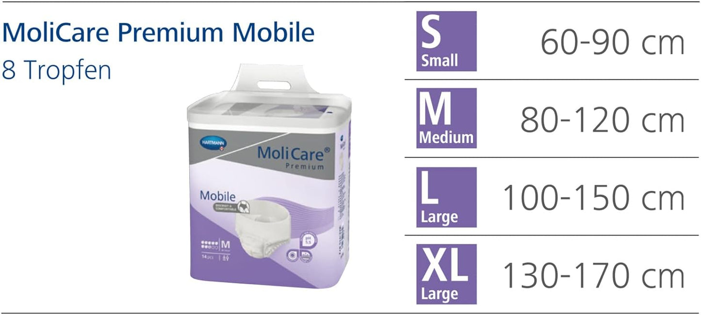 MoliCare Premium Mobile Disposable Trousers 8 Drops Size L (100-150 cm Hip Circumference) Pack of 14