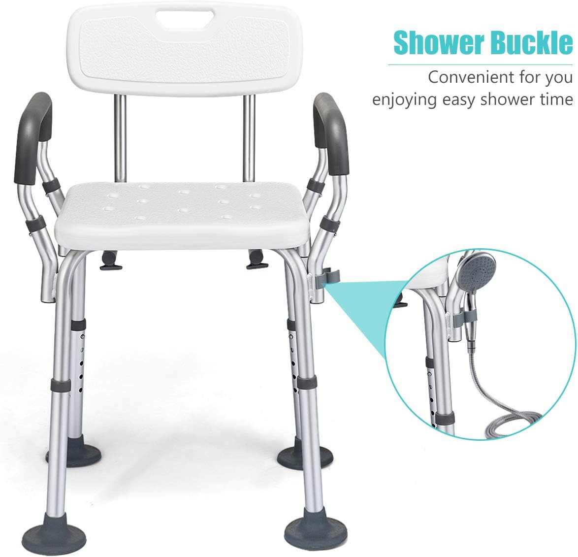 Costway White Shower Chair with Back & Lifting Armrest NDIS and Aged Care