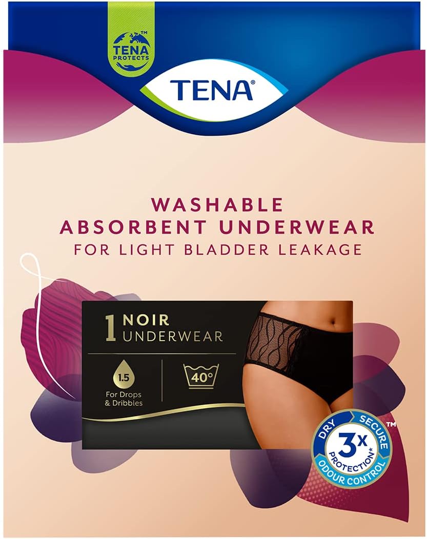 Tena Reusable Incontinence Underwear for Women - Classic/Noir / 18-20, Black