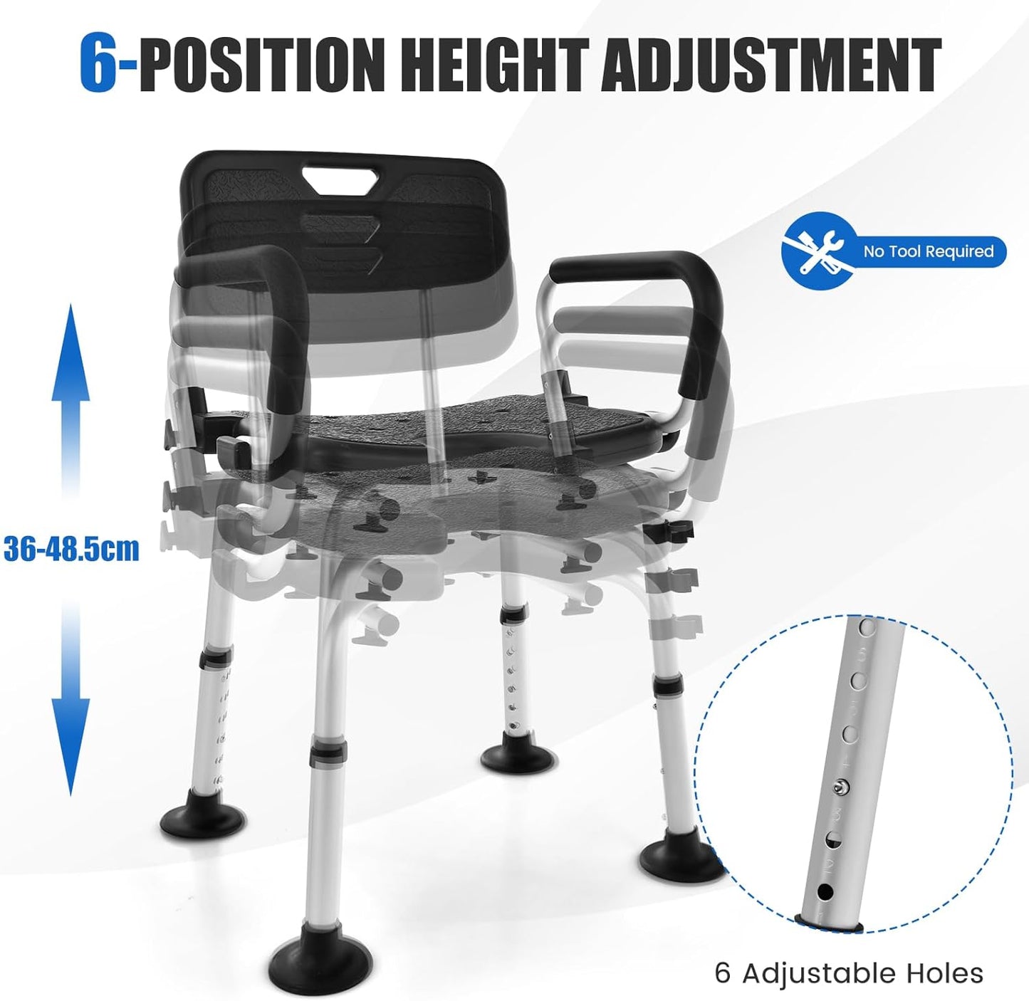 Costway Black Shower Chair U-Shaped Cutout with Back & Lifting Armrest NDIS and Aged Care