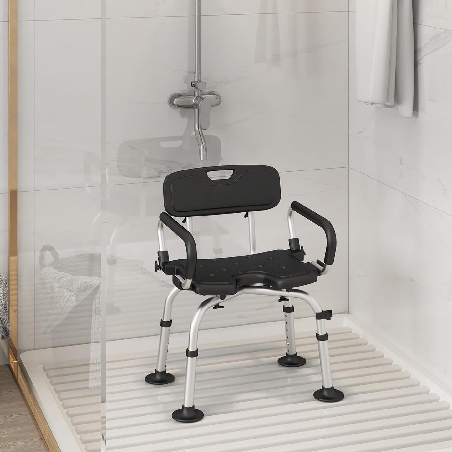 Costway Black Shower Chair U-Shaped Cutout with Back & Lifting Armrest NDIS and Aged Care