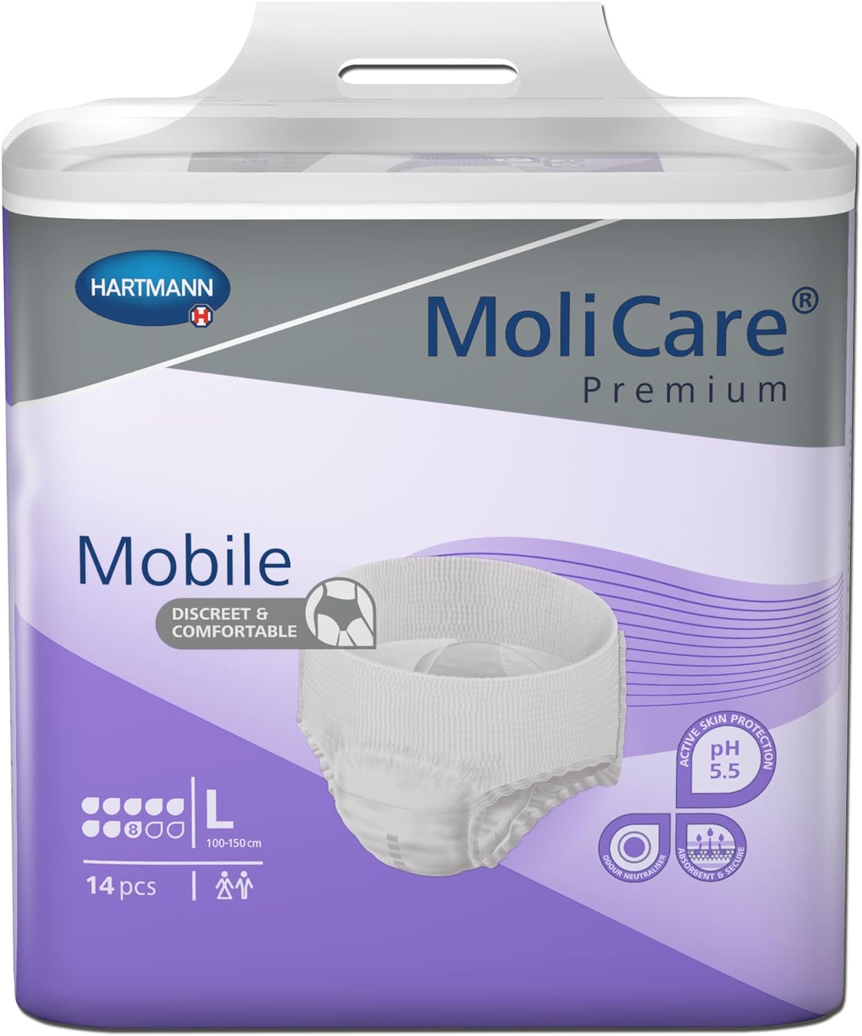 MoliCare Premium Mobile Disposable Trousers 8 Drops Size L (100-150 cm Hip Circumference) Pack of 14