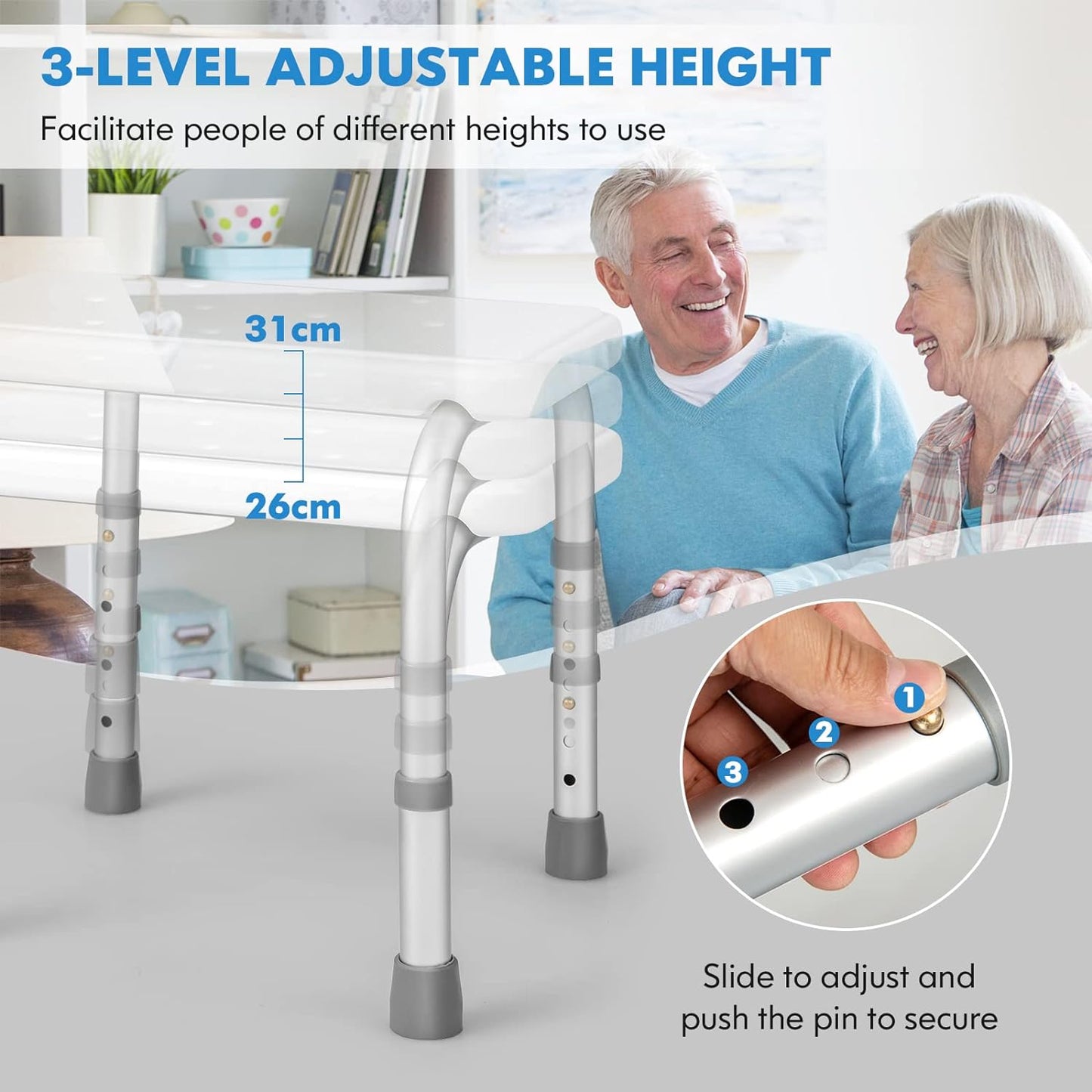 Costway White Anti-Slip Adjustable Shower Bench NDIS and Aged Care