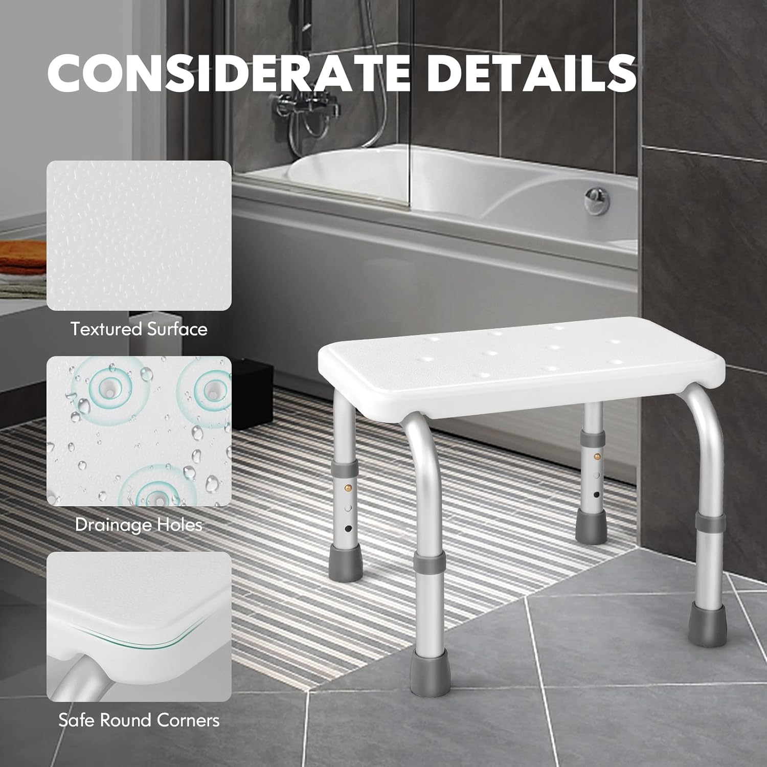 Costway White Anti-Slip Adjustable Shower Bench NDIS and Aged Care