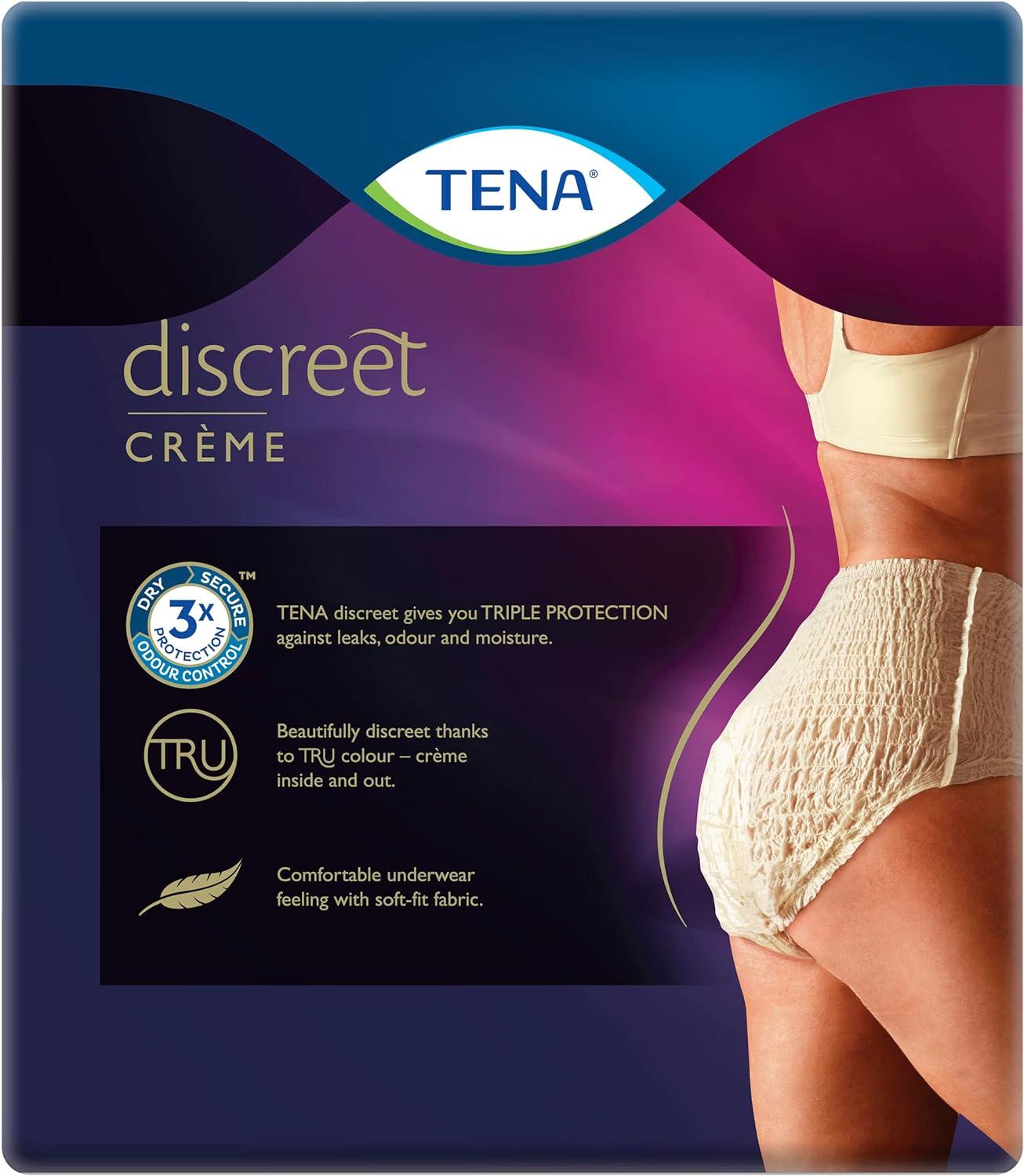 Tena Discreet Super High Waist Pants, Incontinence Underwear, Creme, Medium - 8/9 Pack