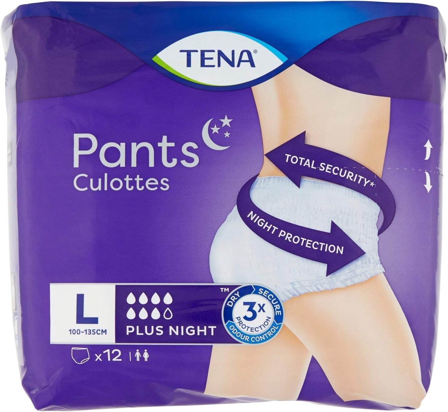 Tena Night Pants, Unisex, Heavy Incontinence, Size Large, Pack of 12