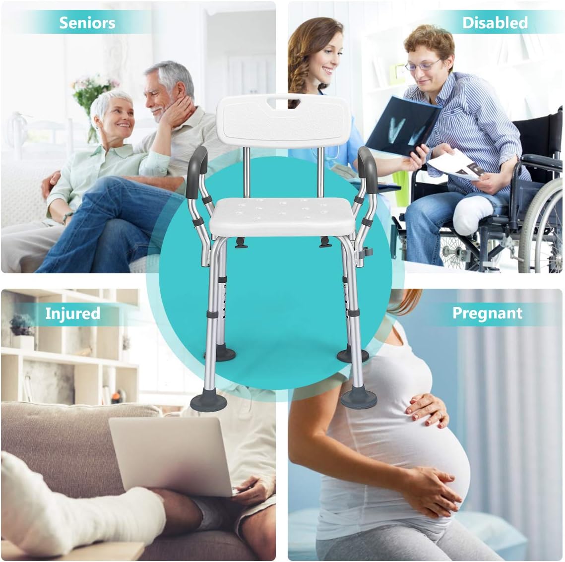 Costway White Shower Chair with Back & Lifting Armrest NDIS and Aged Care