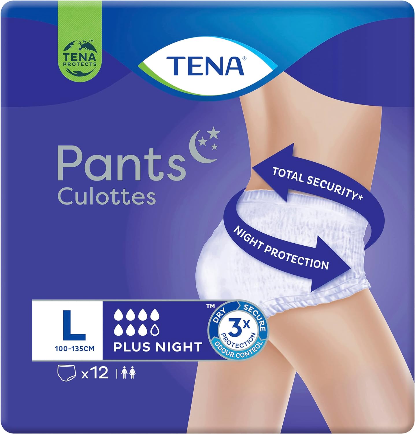 Tena Night Pants, Unisex, Heavy Incontinence, Size Large, Pack of 12