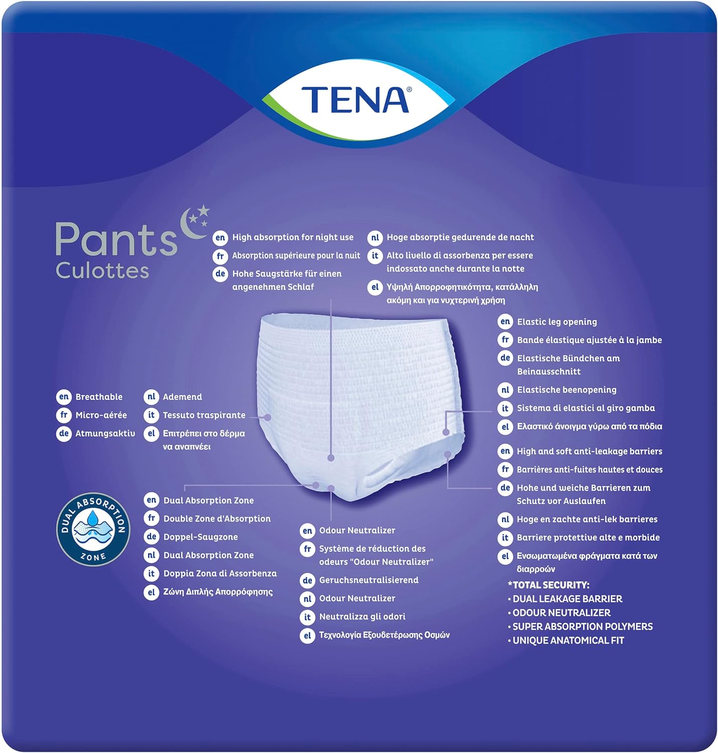 Tena Night Pants, Unisex, Heavy Incontinence, Size Large, Pack of 12