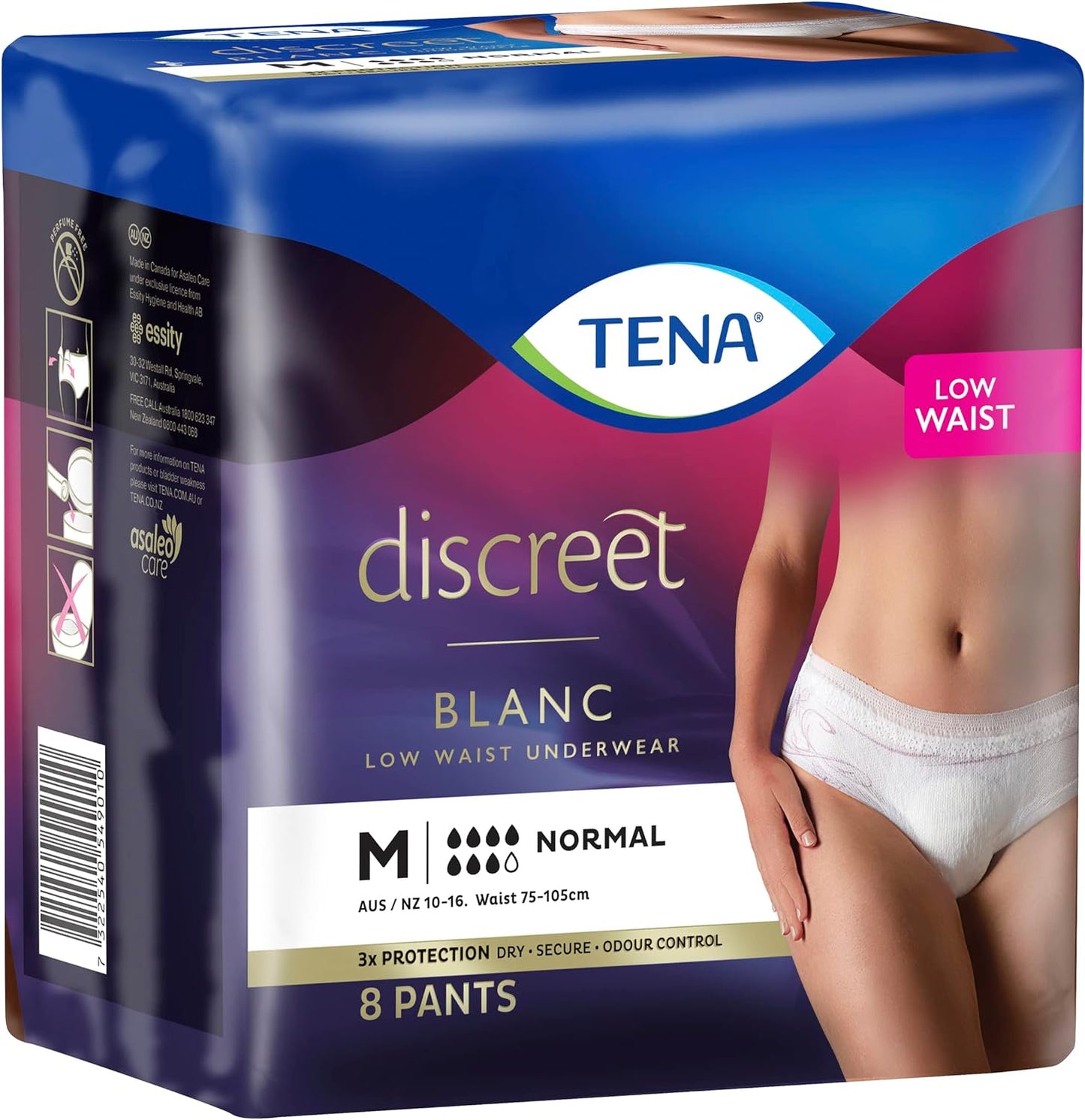 Tena Women Discreet Pants, Moderate to Heavy Incontinence, Blanc Medium - Pack of 8