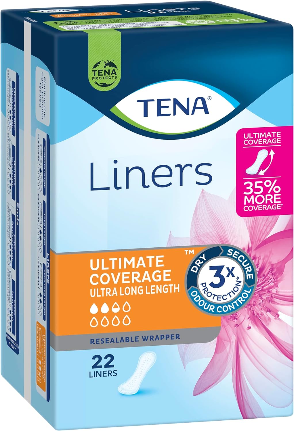 Tena Ultra Long Length Liner, Light Incontinence - Pack of 22