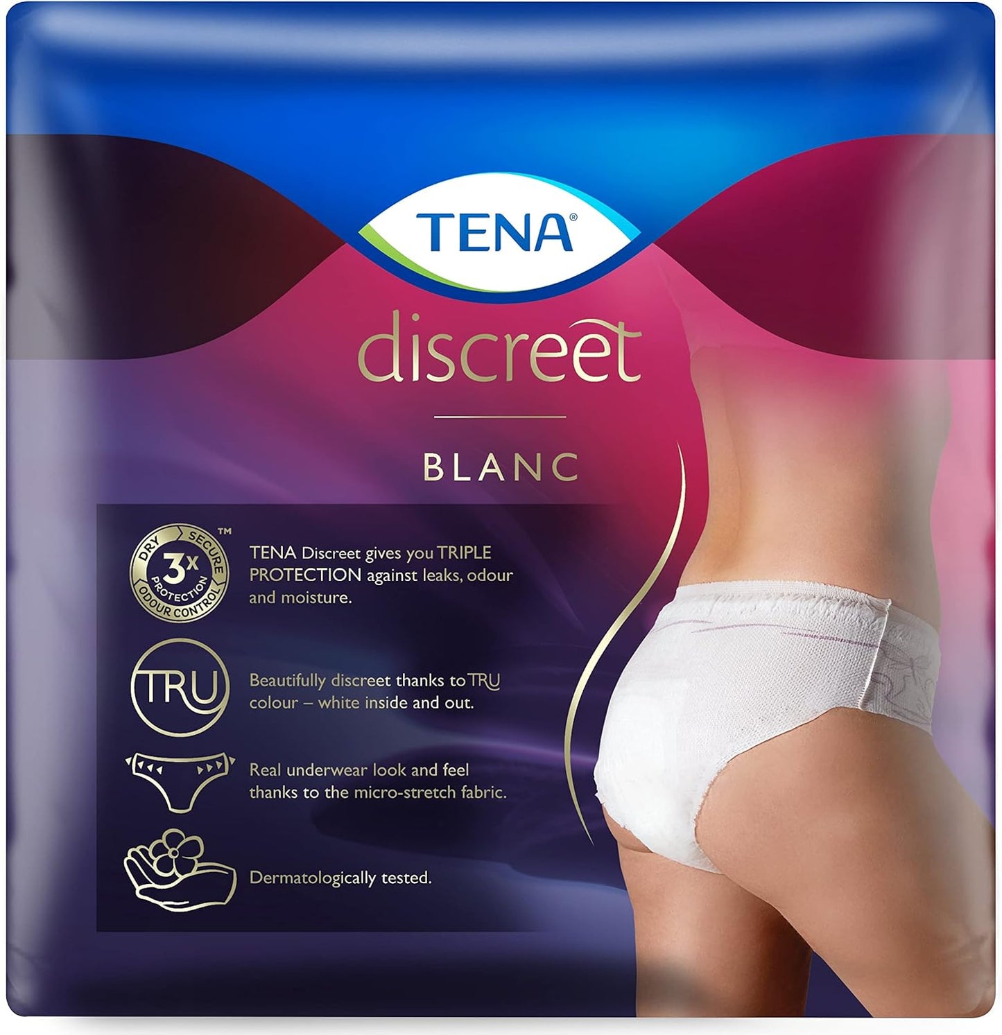 Tena Women Discreet Pants, Moderate to Heavy Incontinence, Blanc Medium - Pack of 8