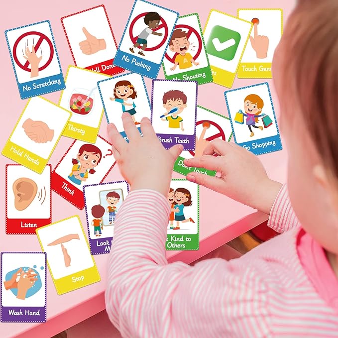 50PCS Autism Behaviour Communication Cards for Speech Delay Children and Adults Special Needs Visual Aid Language Learning Cue Cards Special Ed Feelings Emotions Flash Cards for Autism Communication