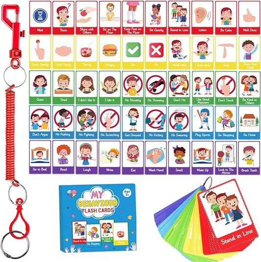 50PCS Autism Behaviour Communication Cards for Speech Delay Children and Adults Special Needs Visual Aid Language Learning Cue Cards Special Ed Feelings Emotions Flash Cards for Autism Communication