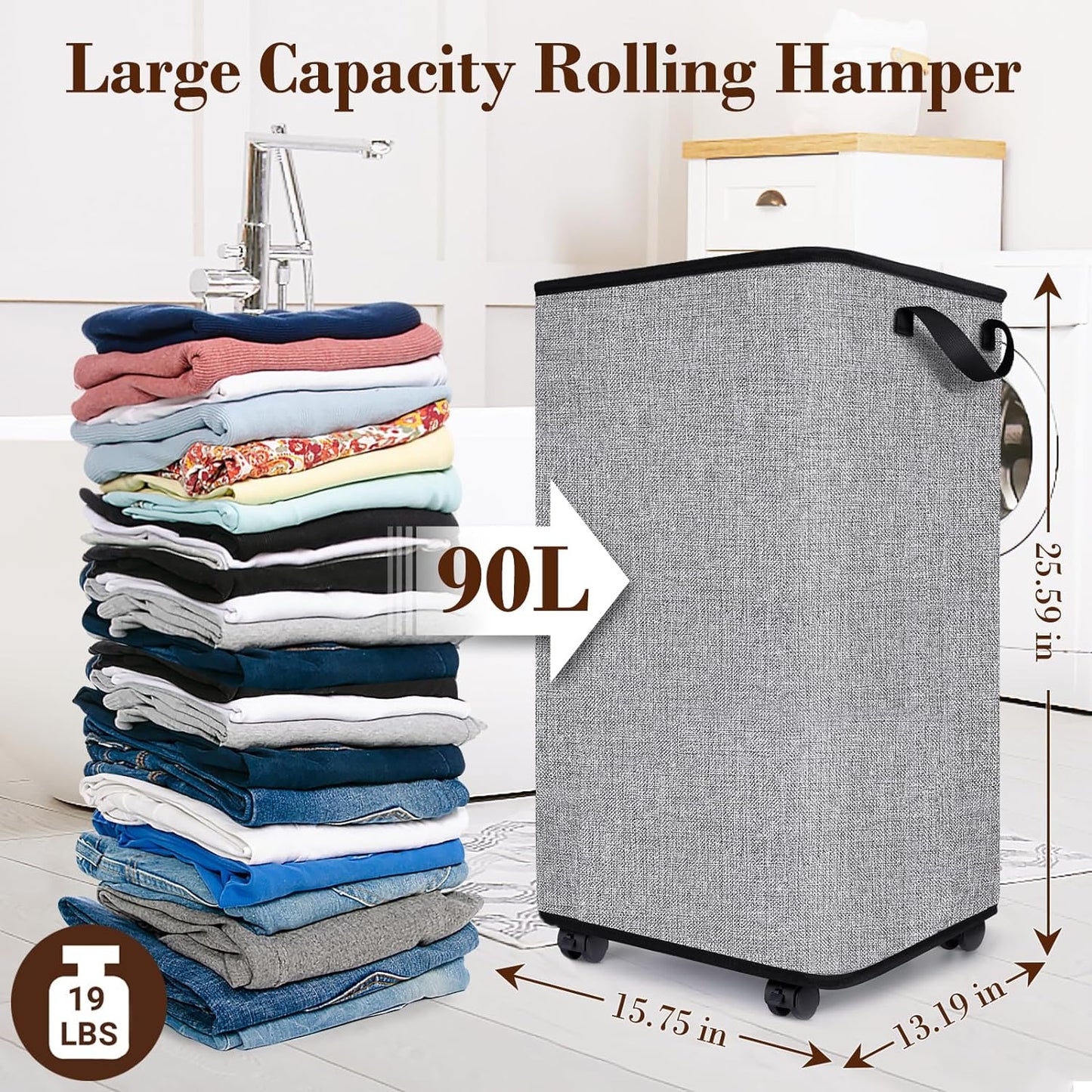 Large Rolling Laundry Hamper, Basket with Wheels NDIS Aged Care