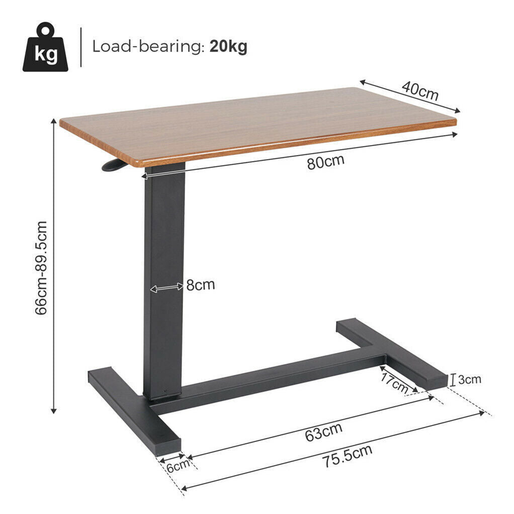 Gas-Lift Adjustable Overbed Table with Wheels