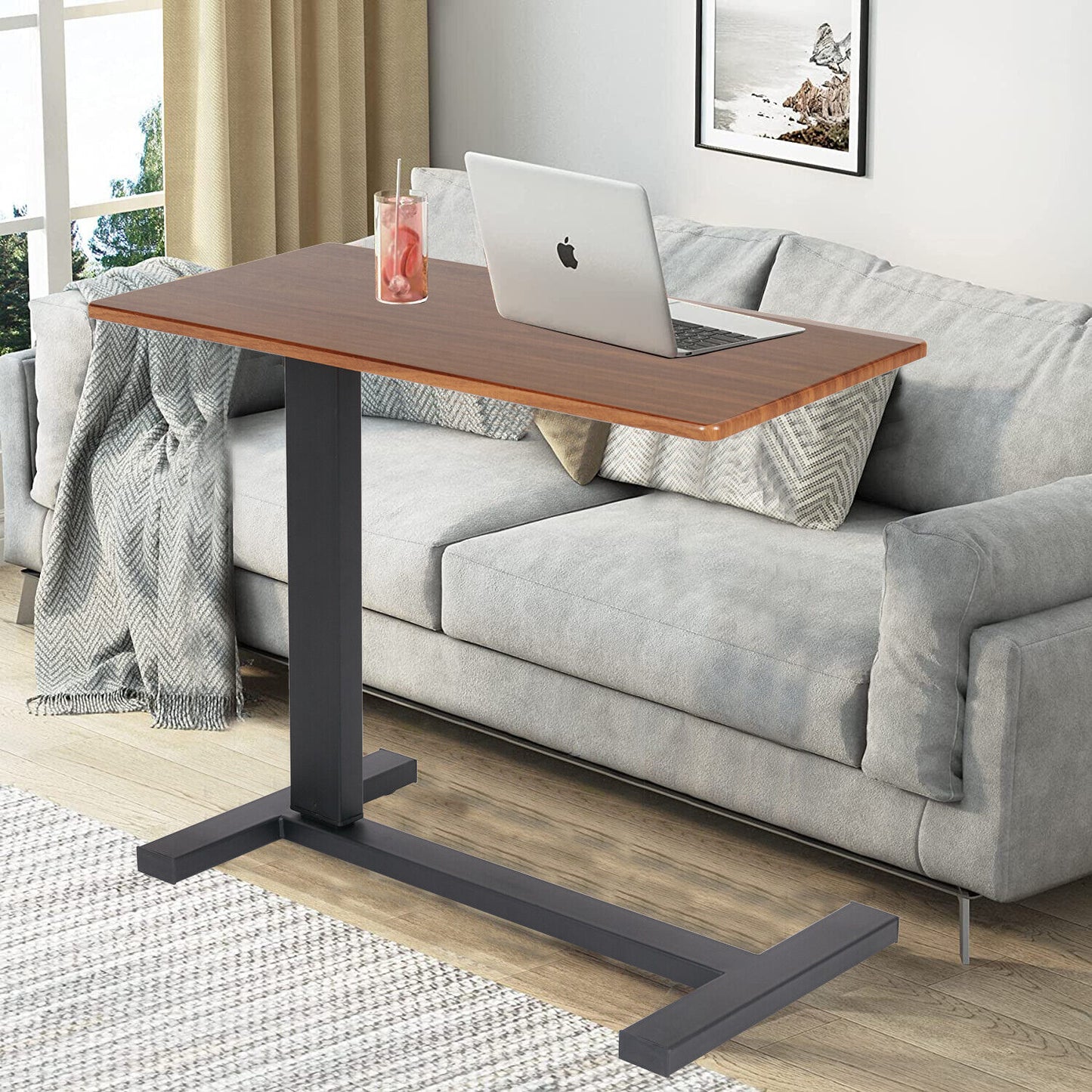 Gas-Lift Adjustable Overbed Table with Wheels