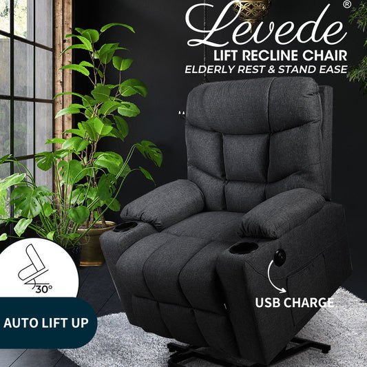 Levede Recliner Chair Electric Lift Chairs Armchair Lounge Fabric Sofa USB