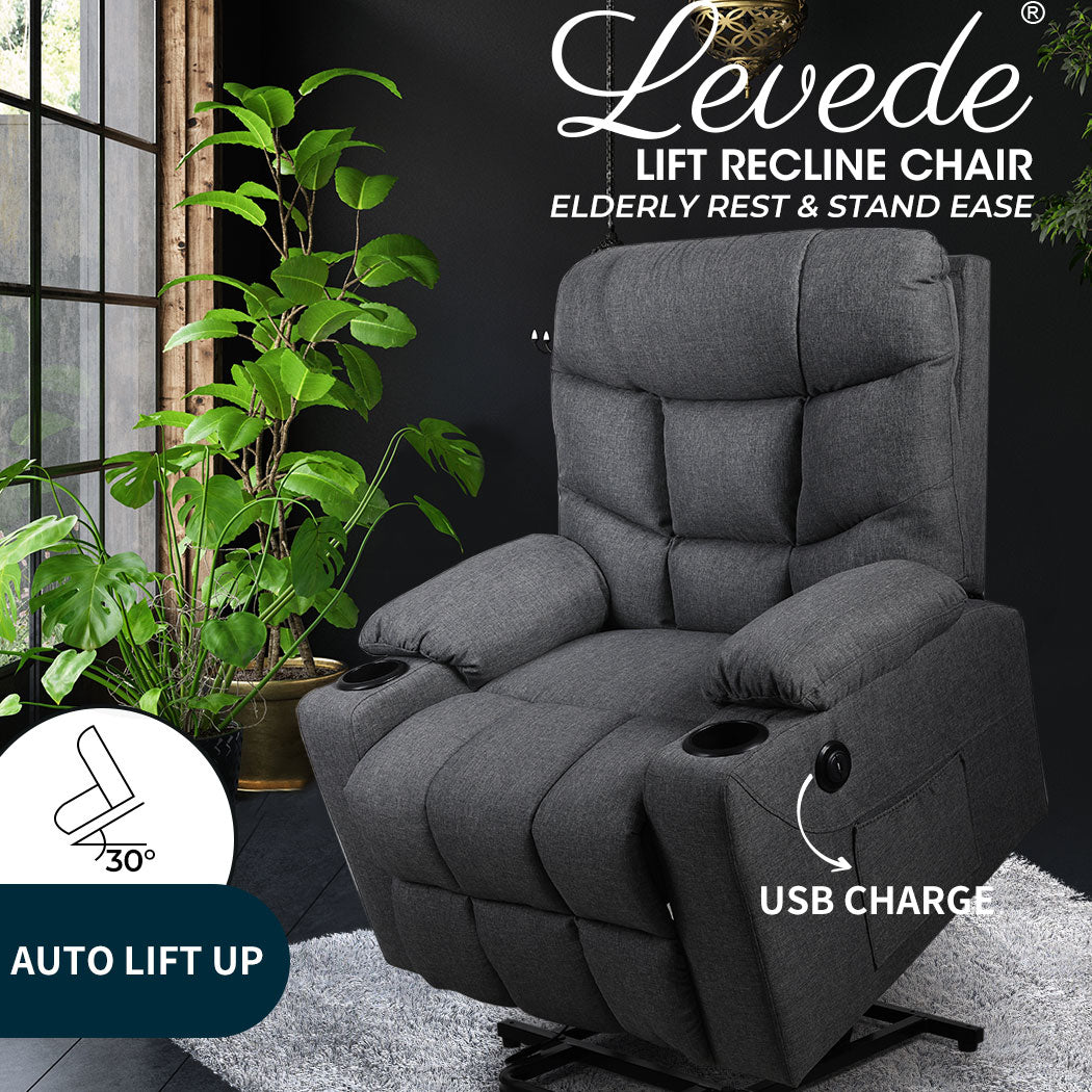 Levede Recliner Chair Electric Lift Chairs Armchair Lounge Fabric Sofa USB