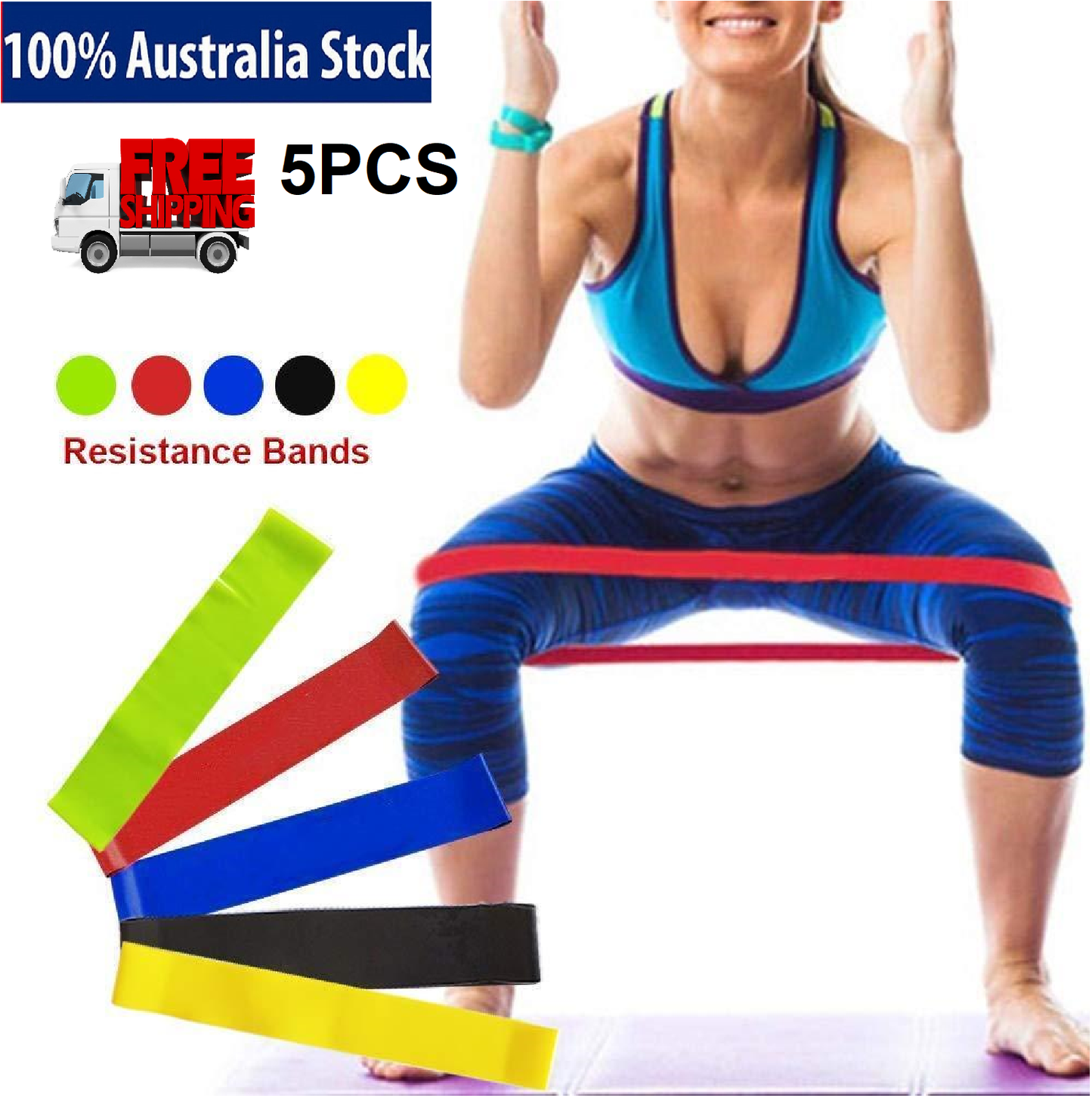 Resistance Loop Band Exercise Fitness Yoga Set of 5 Workout Latex Band Training