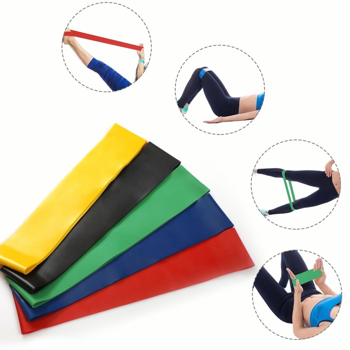 Resistance Loop Band Exercise Fitness Yoga Set of 5 Workout Latex Band Training