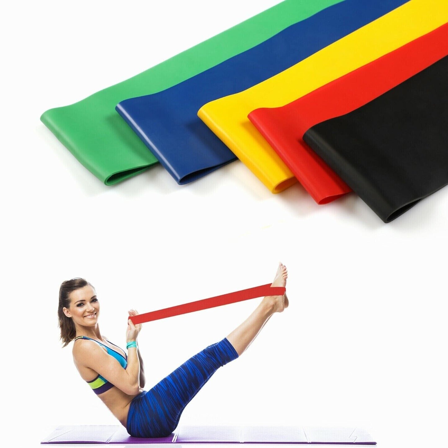 Resistance Loop Band Exercise Fitness Yoga Set of 5 Workout Latex Band Training