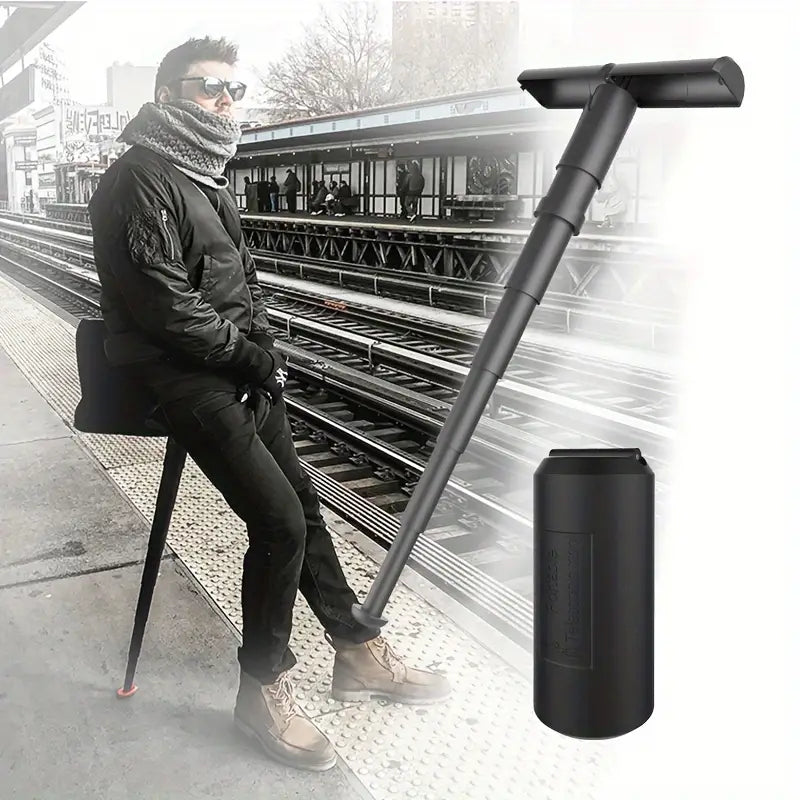 Folding Crutches, Retractable Stool For Queuing Travel, Adjustable Height, Small And Foldable