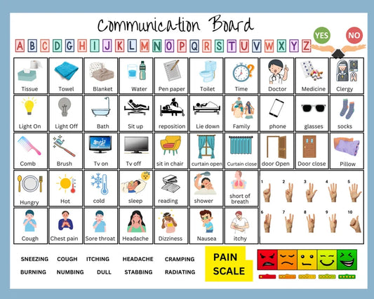 Communication Board for Hospital, Resident Care, or Home setting to Help Limited Verbal, Non-Verbal, Therapy Room, Autism and Speech Therapy