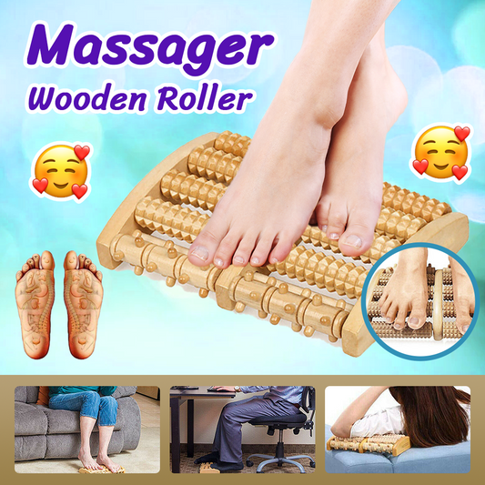 Large Wooden Foot Pain Massager 5 Roller Care Reflexology Relax Stress Relief