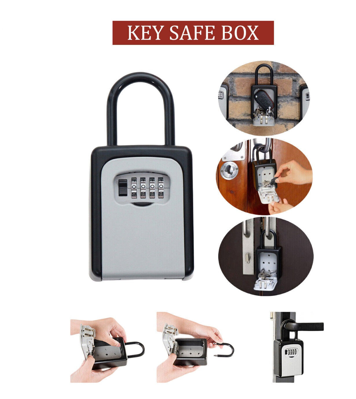 4-Digit Combination Lock Key Box Safe Storage Box Padlock Security Outdoor Home