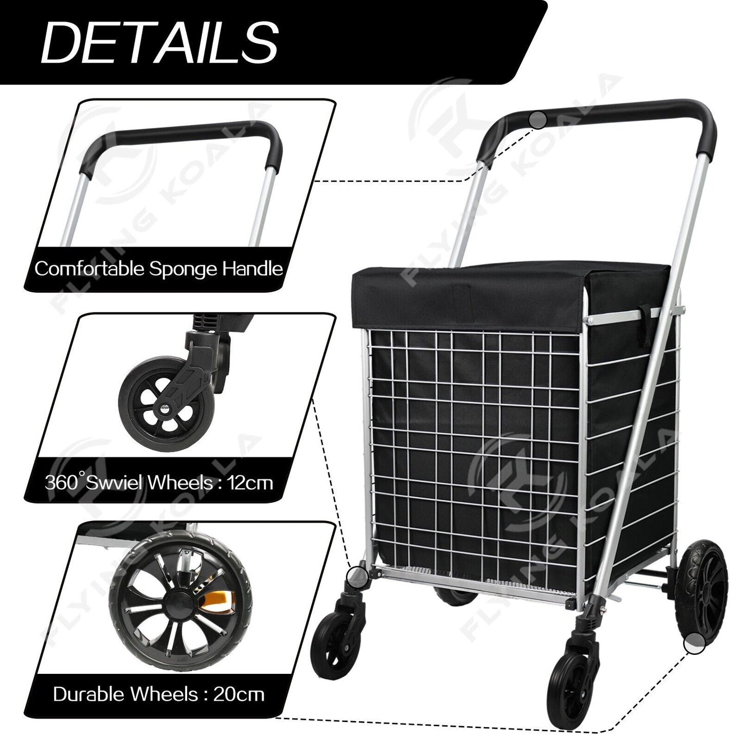 Heavy Duty Shopping Trolley Cart Foldable Large Grocery Utility Cart With Brake