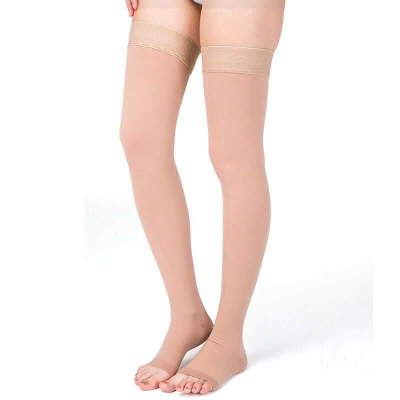 Unisex Thigh High Compression Stockings 30-40 mmHg Surgical Weight Open Toe Sock