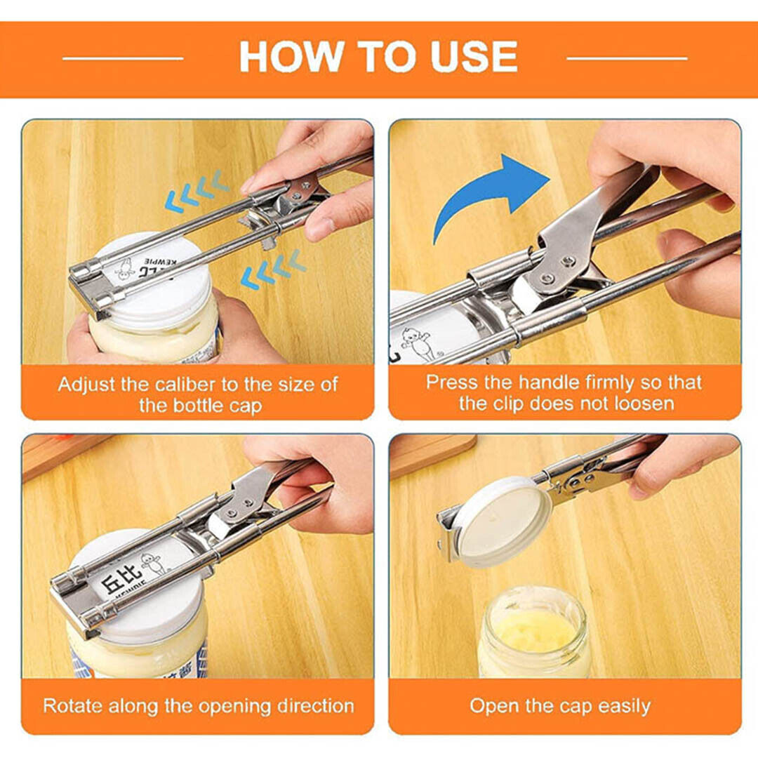 Bottle Opener Multifunctional Beer Adjustable Stainless Steel Jar Lid Gripper