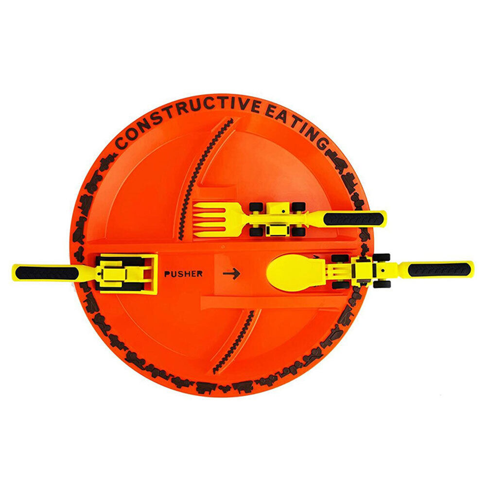 Constructive Eating - Construction Themed Set - Plate, Heavy Equipment Utensils