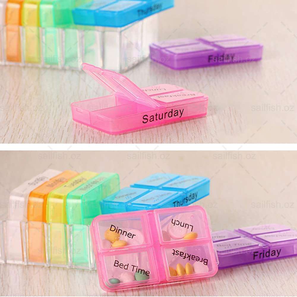 28 Slot AM PM Pill Box Medicine Organiser Case 7 Day Dispenser Weekly Medication