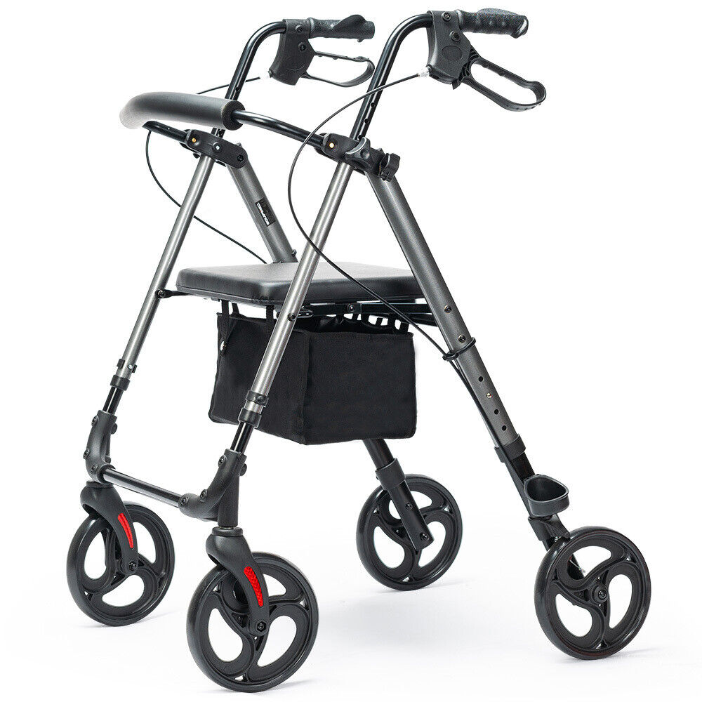 Equipmed Rollator Walking Frame Aluminium Lightweight 4 Wheel Walker Aid Seniors