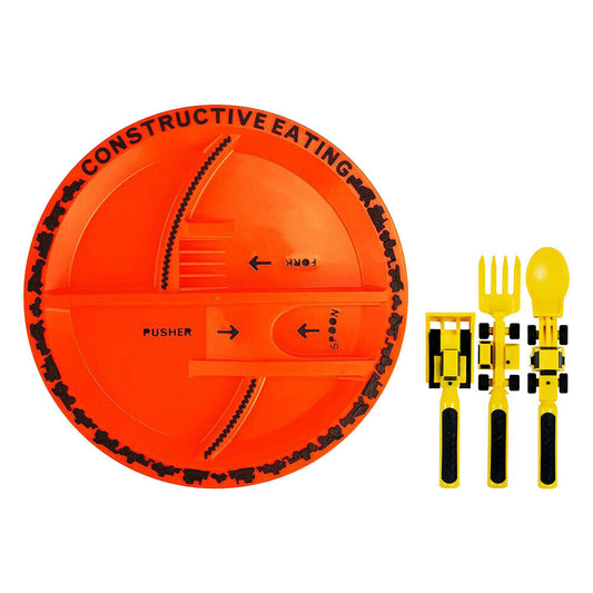 Constructive Eating - Construction Themed Set - Plate, Heavy Equipment Utensils